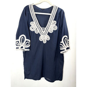 J. Crew Navy Coastal Nautical Resortwear Tunic Top Preppy Rich Classy Size M